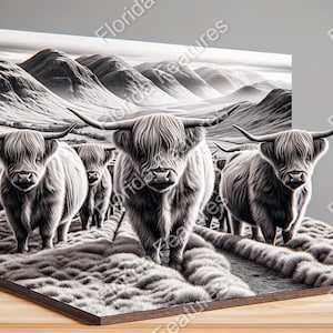 3D Highland Cow Laser Engraving Design: Illusion Wood Art (PNG, SVG Digital File)