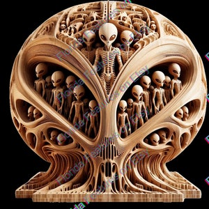 3D Alien UFO Laser Cut Datei: Sci-Fi Holzgravur (SVG, PNG)