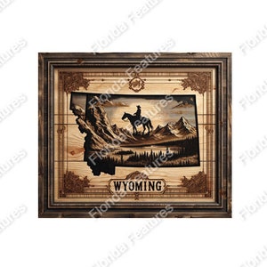 Wyoming 3D Map Picture Wood Framed State USA | 3D Illusion | Laser Etch SVG PNG Wood Engraving Etching Digital Laser Design Files