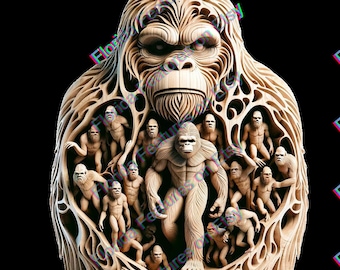3D Sasquatch Carved Bigfoot Laser Design (PNG, SVG)