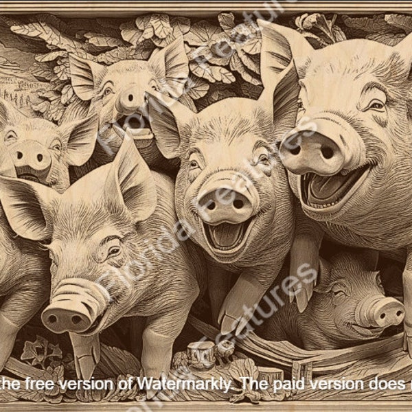 Cute Farm Animals Pigs,  Laser Etch, Carved Look, Faith, Digital Download PNG, Laser Cut SVG, Laser Ready, Image 3D Illusion