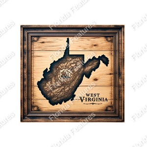West Virginia 3D Map Picture Wood Framed State USA | 3D Illusion | Laser Etch SVG PNG Wood Engraving Etching Digital Laser Design Files