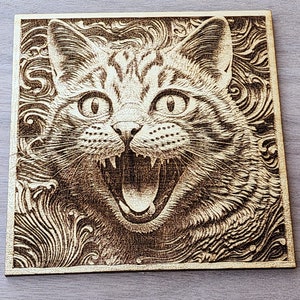 Laser Cut Cat 3D Illusion - CNC Wood Carving (SVG, PNG)
