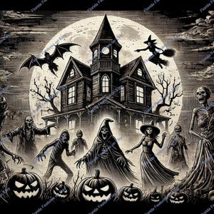 Spooky Halloween Monster Party Group Wood | 3D Illusion | Laser Etch SVG PNG Format Wood Engrave Etching | Digital Laser Design Files 12x12