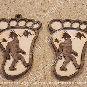 Laser etsen Big Foot sleutelhanger magneet combo (digitale download SVG AI DXF-bestanden)