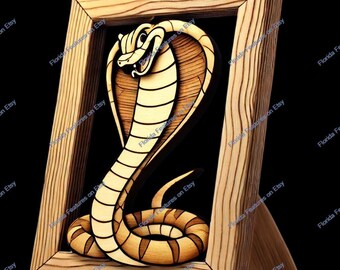 3D King Cobra - Laser gravierte Holzkunst - PNG SVG (Digitaler Download)