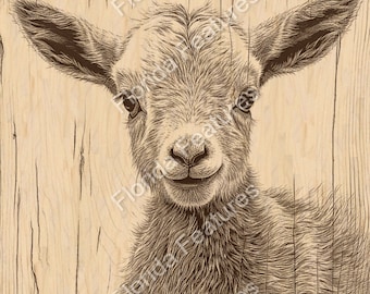Baby Goat Laser Engraved Wood Look: 3D Illusion PNG SVG (Digital Download)