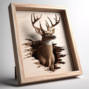 3D Deer Illusion: Laser Cut Wood Art, Engraving Design (PNG, SVG)