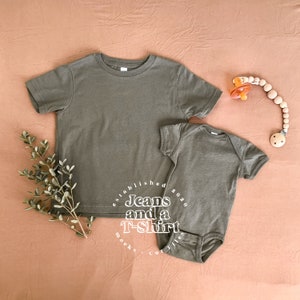 Military Green Rabbit Skins Bodysuit Mockup, Rabbit Skins Shirt Mockup, Brother Sister Tshirt Mockup, Boho Flay Lay, Childs Shirt Flat Lay