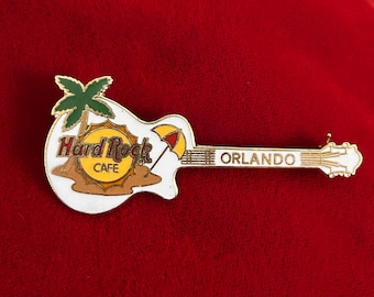 Vintage Hard Rock Cafe Black Guitar Pin - Orlando White Palm Tree