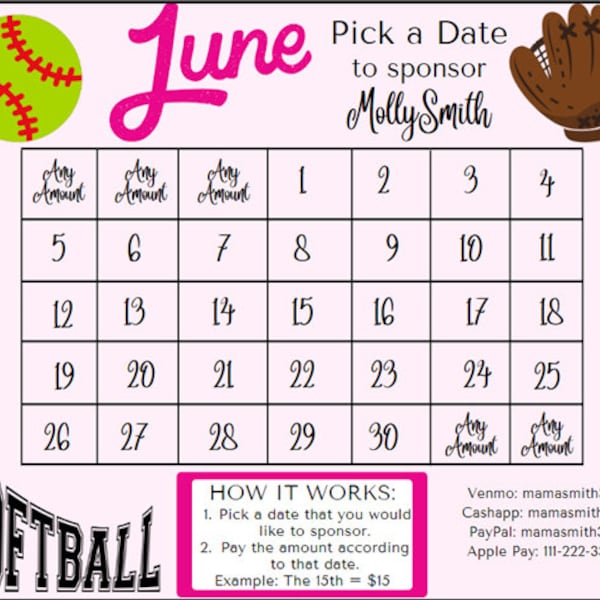 SOFTBALL Calendar Fundraiser