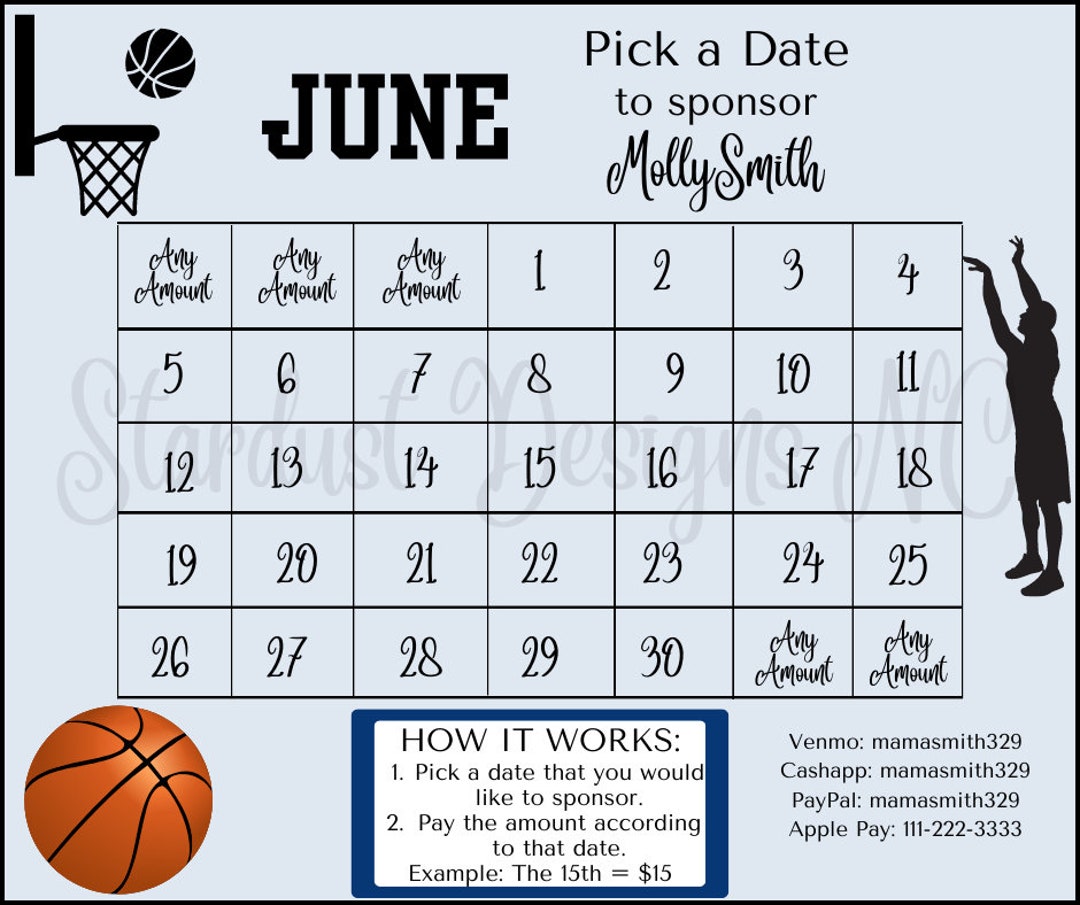 BASKETBALL Calendar Fundraiser Template - Etsy