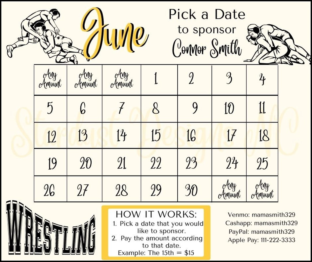 WRESTLING Calendar Fundraiser Etsy