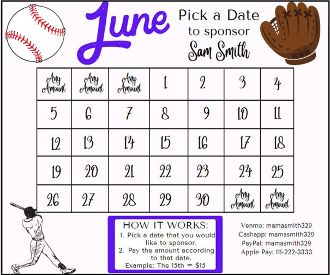 Baseball Calendar Fundraiser Template Etsy