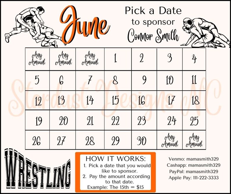 WRESTLING Calendar Fundraiser Etsy