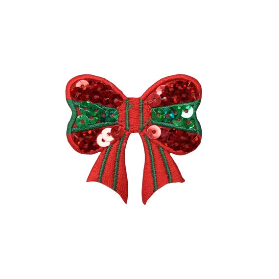 Sequin Christmas Gift Present Applique Patch Iron on Gold Bow