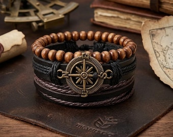 Compass Rose Bracelet Stack | Pirate Renaissance Faire Jewelry | Nautical Traveler Amulet | Meaningful Gift for Men & Adventure