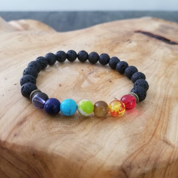 7 Chakra Lava Natural Stone Bead Bracelet, Bead Bracelet, Natural Stone Adjustable Bracelet