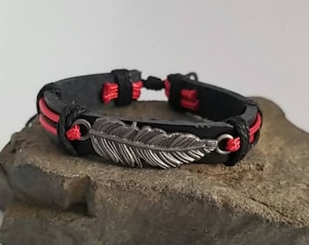 Feather Bracelet, Native American Jewelry, Bracelet for Him Her - Red