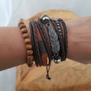 Native American Feather Bracelets, Multilayer Feather Bracelet Set, Adjustable Feather Bracelets for Men Women image 4