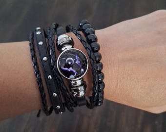 Cosmic Bracelet Set, Gothic Leather Bracelets. Emo Bracelets, Adjustable Bracelets for Men Women