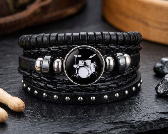 Drummer Bracelets, Adjustable Drum Set Bracelets, Leather Bracelets