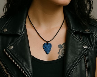 Guitar Pick Necklace, EM Necklace, Eddie Necklace, Necklace for Men Women - dark blue