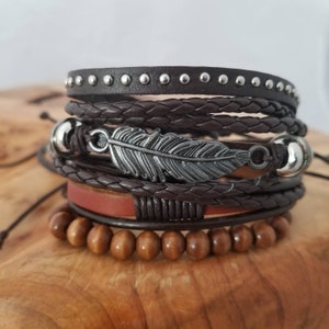 Native American Feather Bracelets, Multilayer Feather Bracelet Set, Adjustable Feather Bracelets for Men Women image 1