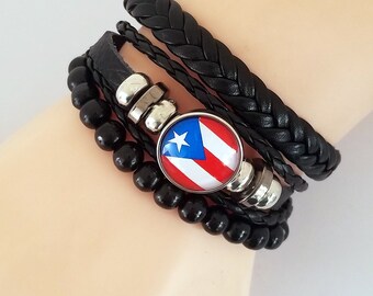 Puerto Rico Flag Bracelets. Puerto Rico Bracelet Stack, Adjustable Bracelets for Men or Women