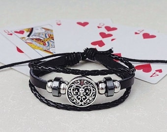 Queen of Hearts Bracelet, Adjustable Poker Bracelet, Biker Bracelet for Men & Women