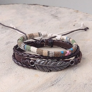 Hippie Bracelets, Native America Bracelets, Feather Bracelets,  Adjustable Bracelets for Men Women