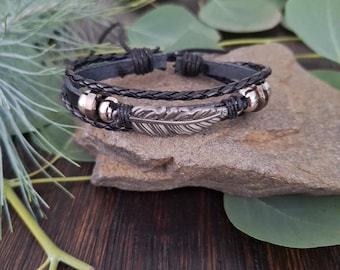 Feather Bracelet, Pagan Bracelet, Witchy Bracelet, Minimalist Adjustable Bracelet for Men or Women