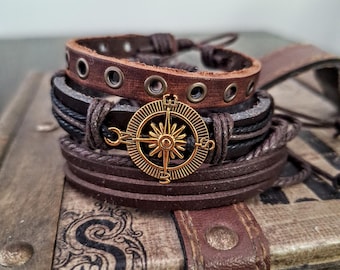 Cosplay Pirate Compass Bracelet Set – Vintage Nautical Charms, Nautical Bracelets for Men Women