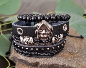 Grim Reaper Bracelet, Goth Bracelet, Skull Bracelet for Men Women, Adjustable Bracelet