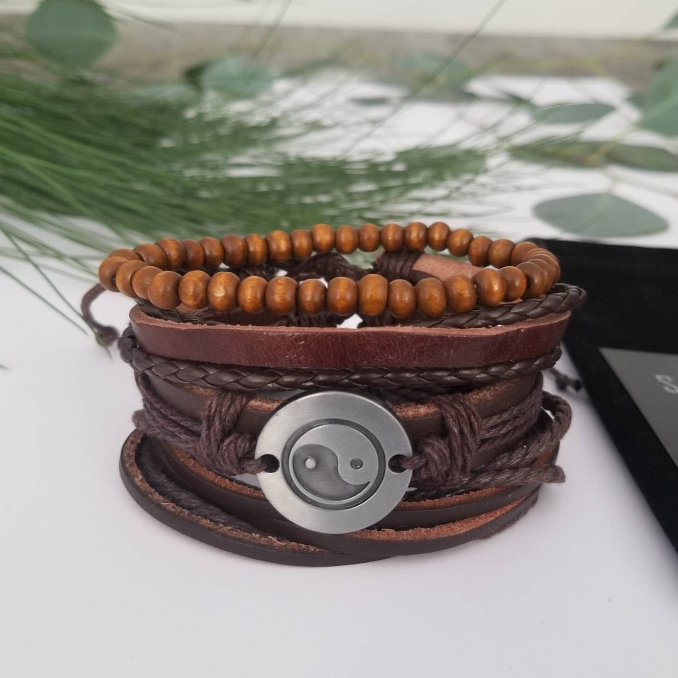 Trendy Double Layer Leather Hand Bracelet for Men Fashion Stainless Steel  Women Bangles Couples Jewelry Best Friend Gift SP1240