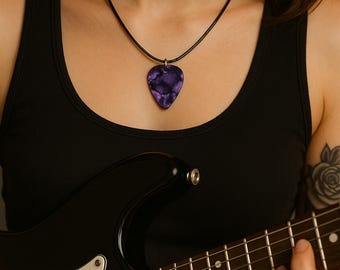 Purple Guitar Pick Necklace, EM Necklace, Eddie Necklace, Necklace for Men Women