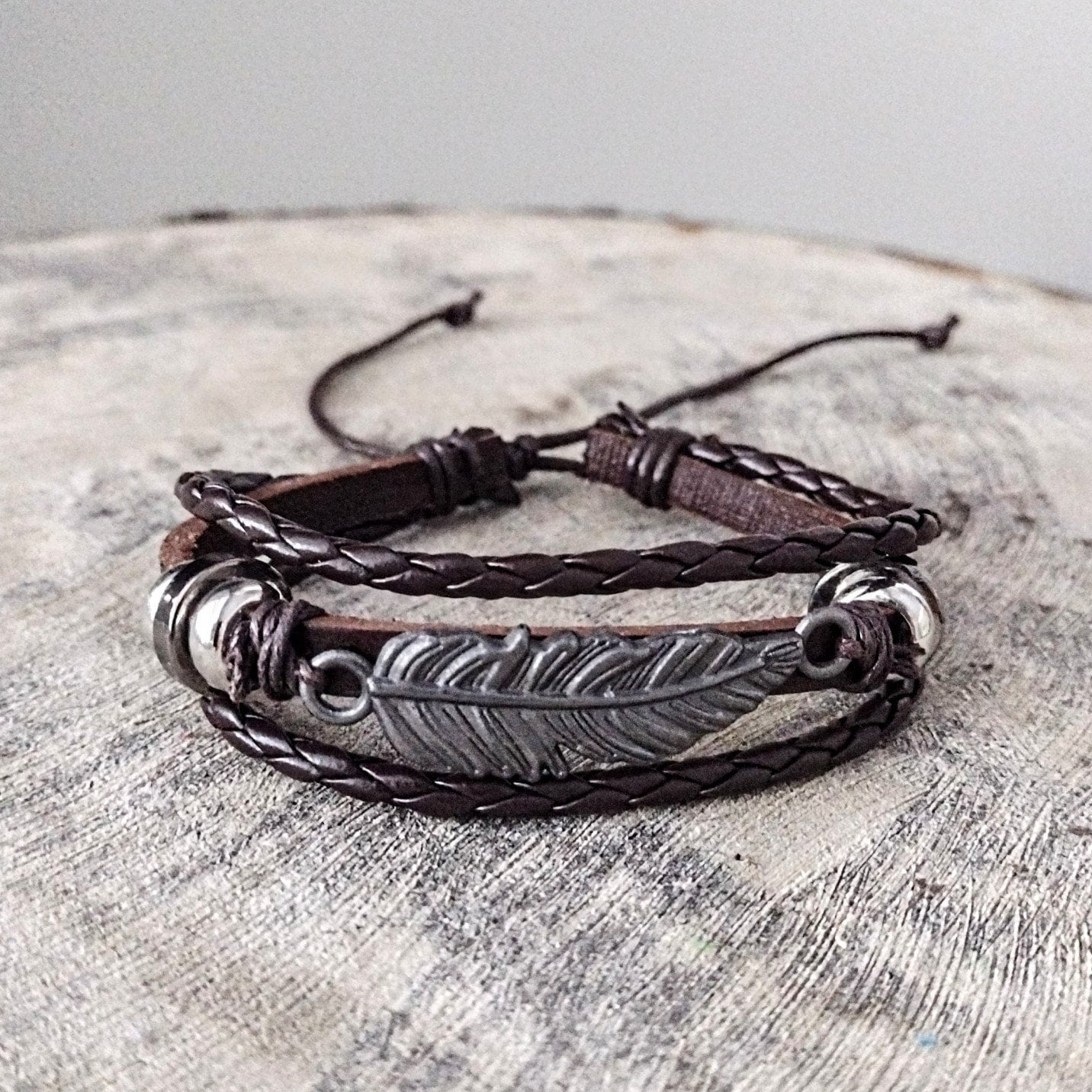 Urban Nomad Feather Wrist Stack | Minimalist Traveler Leather