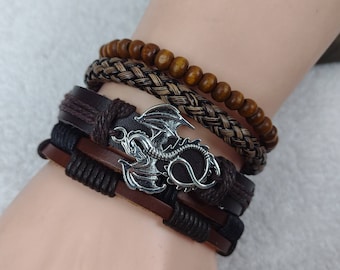 Dragon Bracelets, Fantasy Dragon Bracelets, Medieval Adjustable Bracelets for Men Women