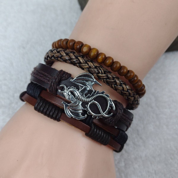 Dragon Bracelets, Fantasy Dragon Bracelets, Medieval Adjustable Bracelets for Men Women