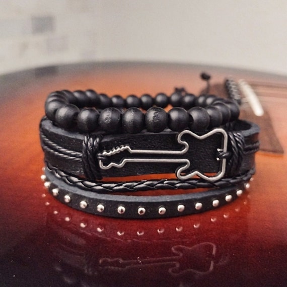 Guitar Leather Bracelet Set Musician Bracelets Etsy