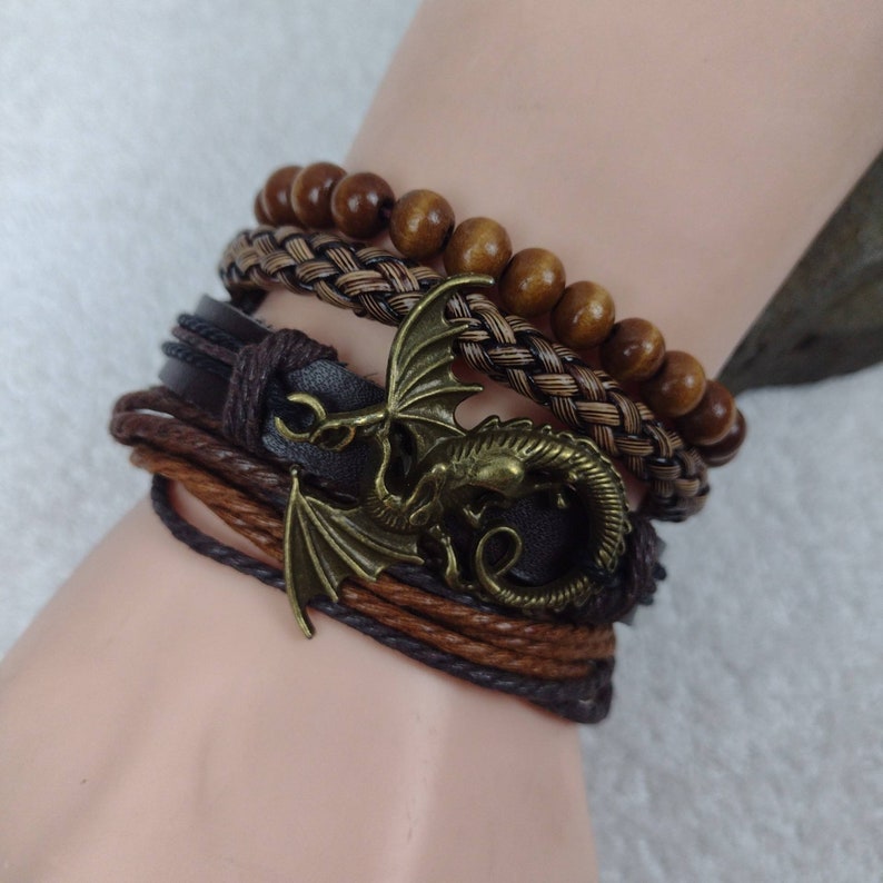Pulseras apilables con diseño de dragón volador / Joyería de fantasía medieval para cosplay / Pulseras ajustables Dragoncore para ferias renacentistas piratas imagen 5