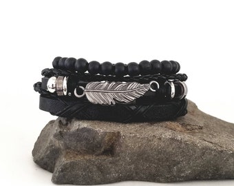 Feather Bracelets, Adjustable Feather Charm Bracelets, Native American Bracelet Set for Men or Women