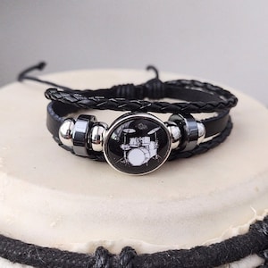 Drummer Bracelet, Drum Bracelet for Men or Women, Adjustable Drums Bracelet, Leather Bracelet
