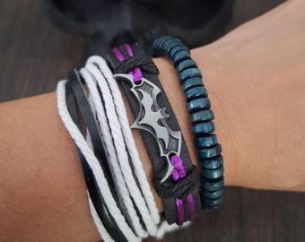 Bat Bracelet Set – Gothic Leather Bracelets, Spooky Cosplay Jewelry, Haunted Aesthetic Accessories