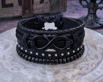Gothic Infinity Bracelet Stack | Eternal Bond Black Studded Bracelet | Symbolic Gift for Men Women