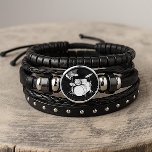 Drummer Bracelets, Adjustable Drum Set Bracelets, Leather Bracelets