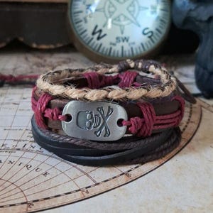 Pirate Bracelets, Crossbones Bracelets, Costume Cosplay Bracelets, Adjustable Bracelets for Men Women