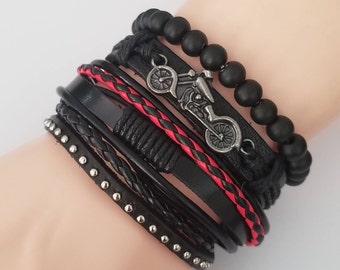 Motorcycle Bracelets, Adjustable Biker Bracelets, Multilayer Bracelets for Men or Women