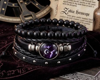 Cosmic Bracelet Stack, Celestial Moon and Star Bracelets, Gothic Zodiac Bracelet Set, Witchy Cosmic Jewelry for Men Women