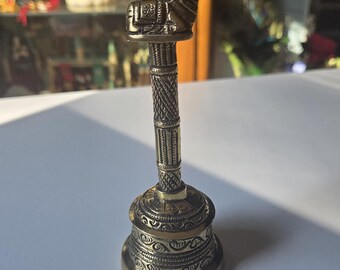 Brass Pooja Antique Design Bell with Nandi Sitting On Top 6 inches Pooja Ghanti